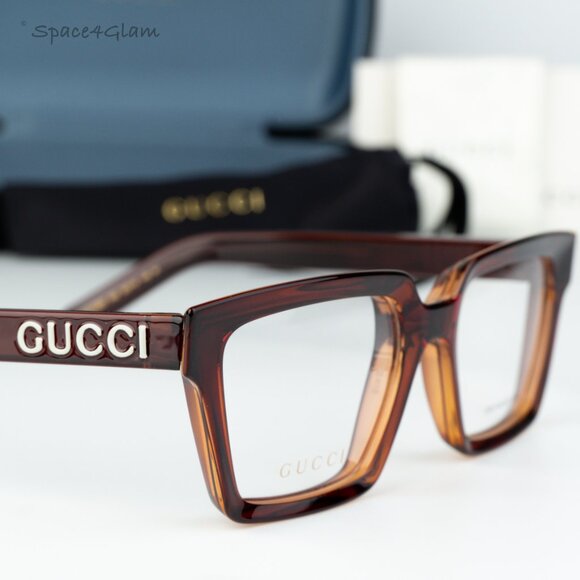 BRAND NEW Gucci GG1725O 002 Brown Demo Unisex Square Eyeglasses GG 1725O - Picture 1 of 7